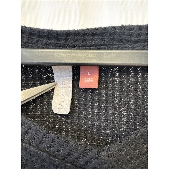 Pilcro Womens Sweater Large Black Ruffle Arms Waffle Knit Bohemian V Neck Boho - Picture 8 of 10